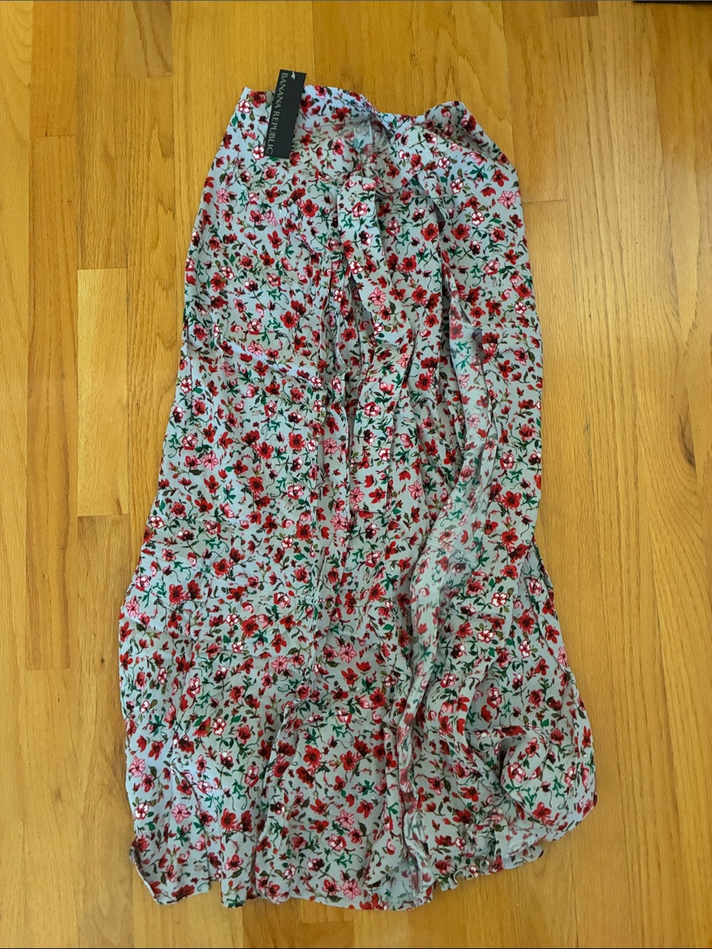 Banana Republic Light Blue Maxi Skirt with Red Floral Print